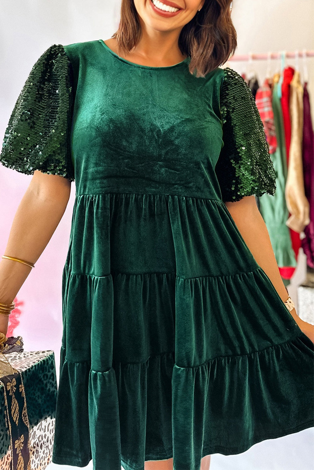Mini Vestido Verde Aterciopelado