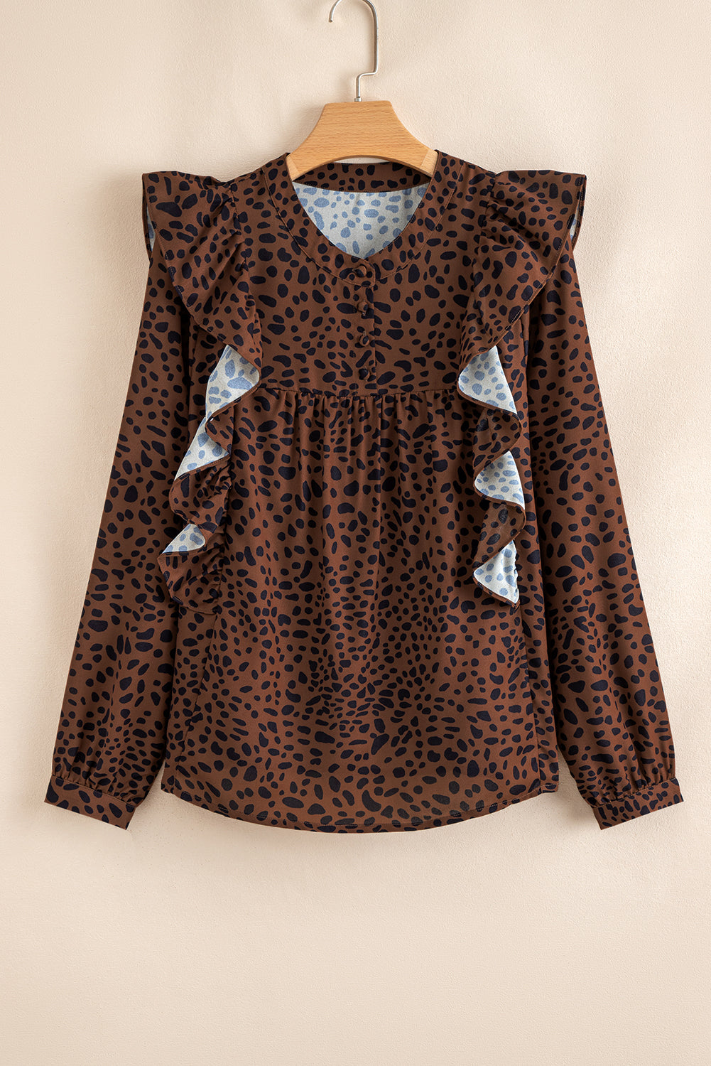 Blusa Animal Print Marron Manga Larga