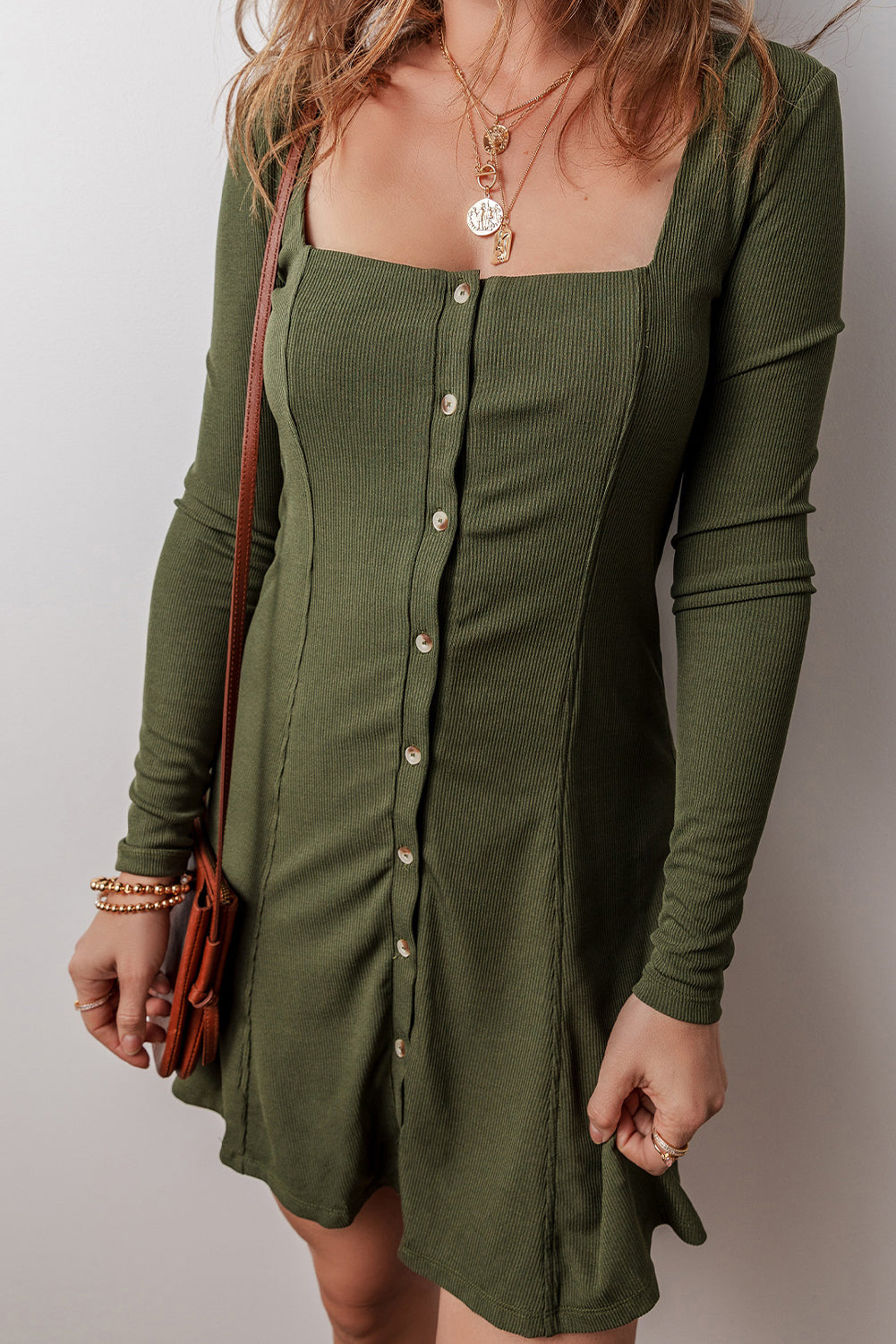 Vestido Manga Larga Verde Guacamole
