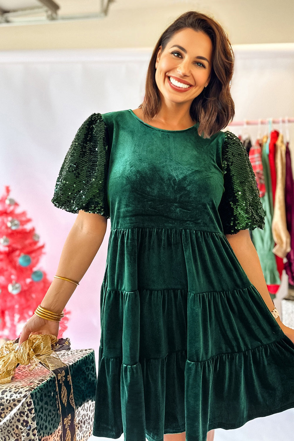 Mini Vestido Verde Aterciopelado