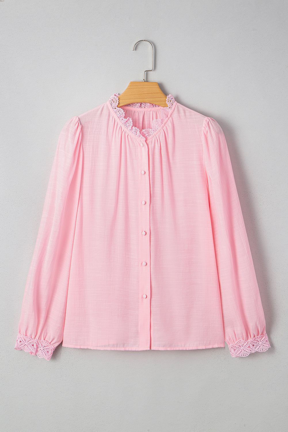 Blusa Rosa Cuello Encaje