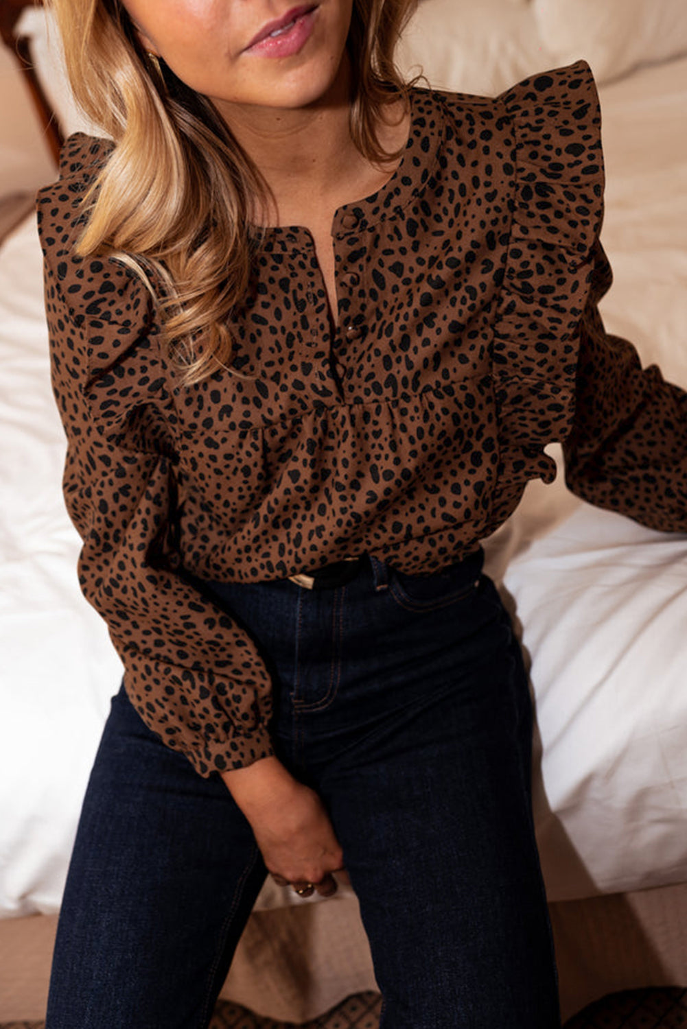 Blusa Animal Print Marron Manga Larga