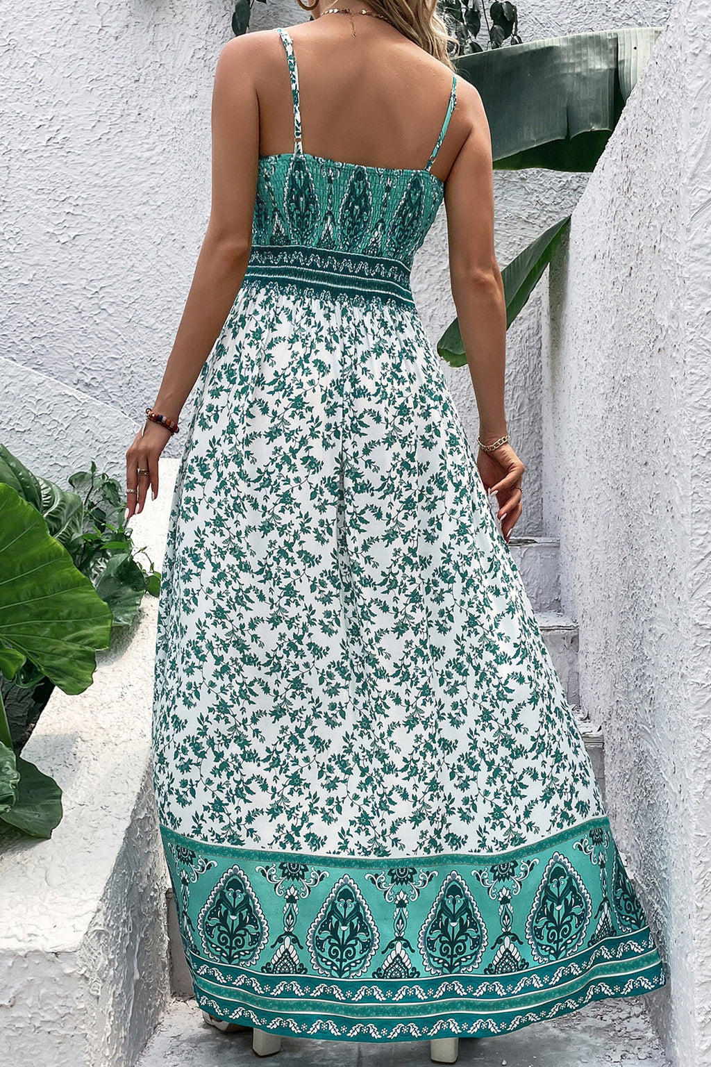 Verde Boho Floral Vestido