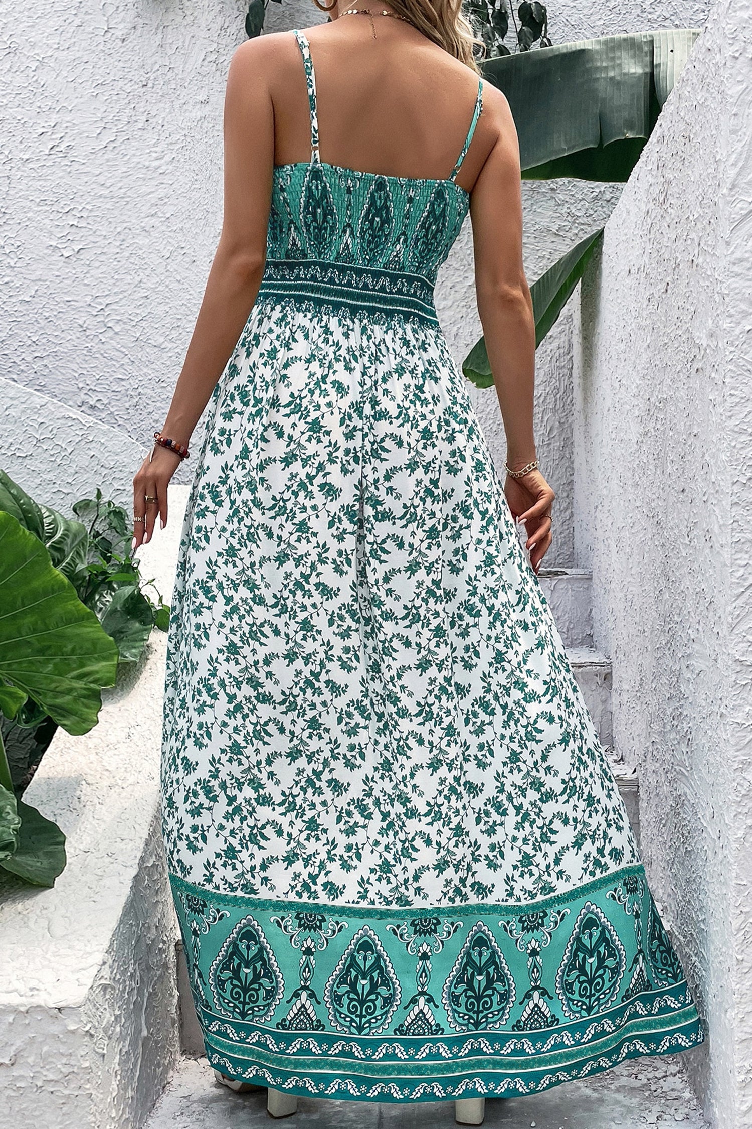 Verde Boho Floral Vestido