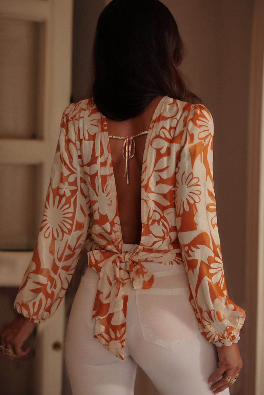 Blusa Floral Naranja Manga Larga