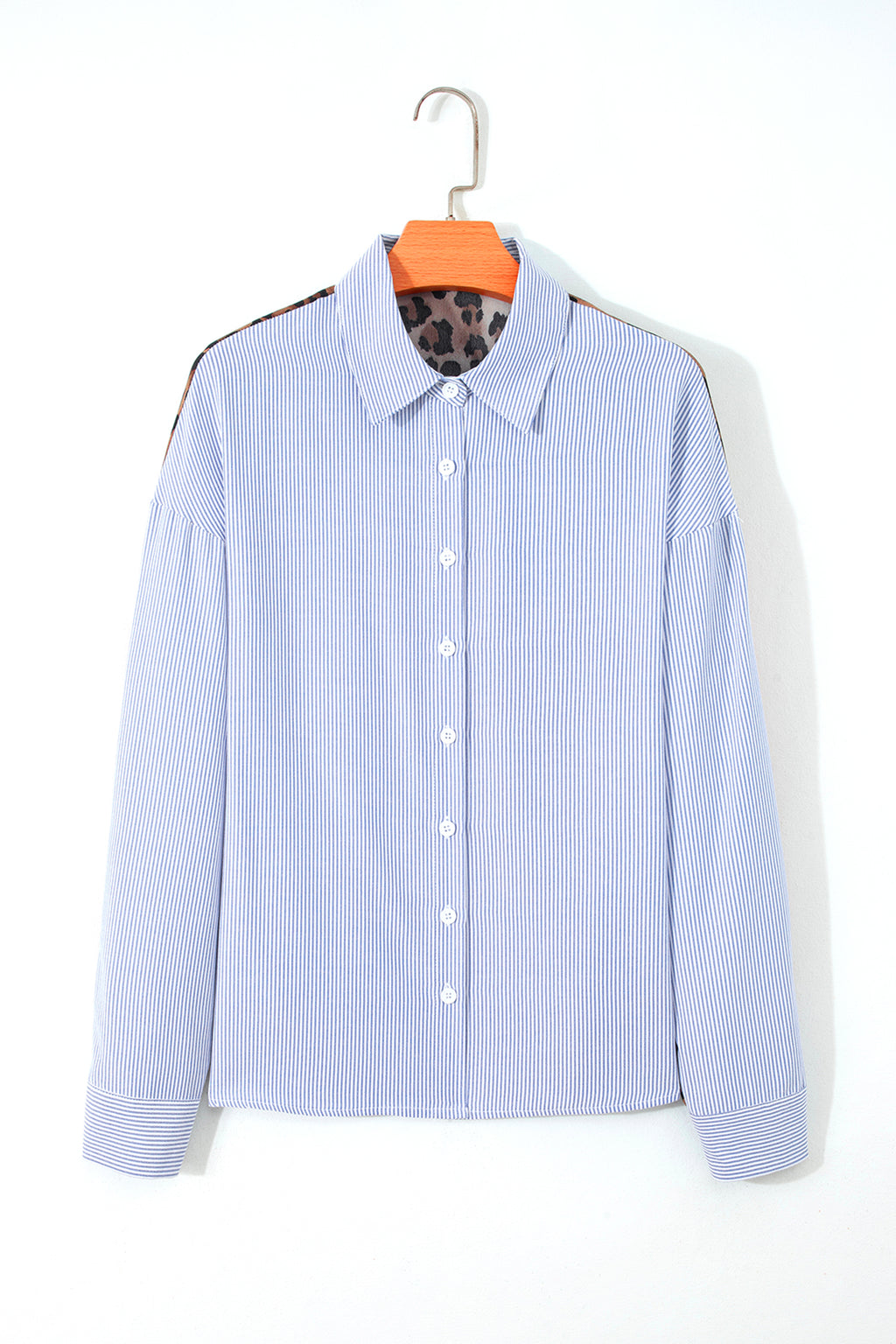 Blusa Azul Rayas Detalle Leopardo