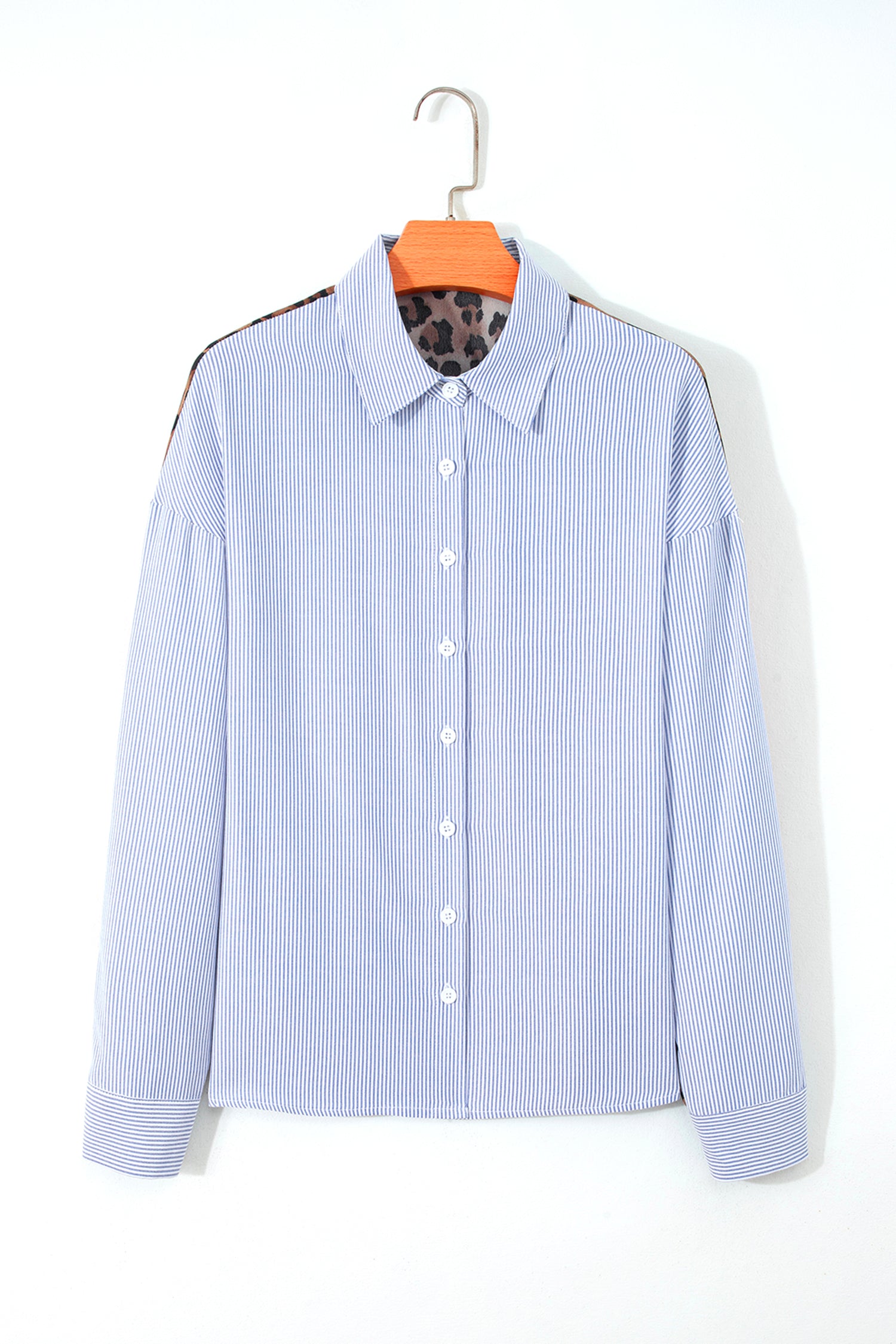 Blusa Azul Rayas Detalle Leopardo