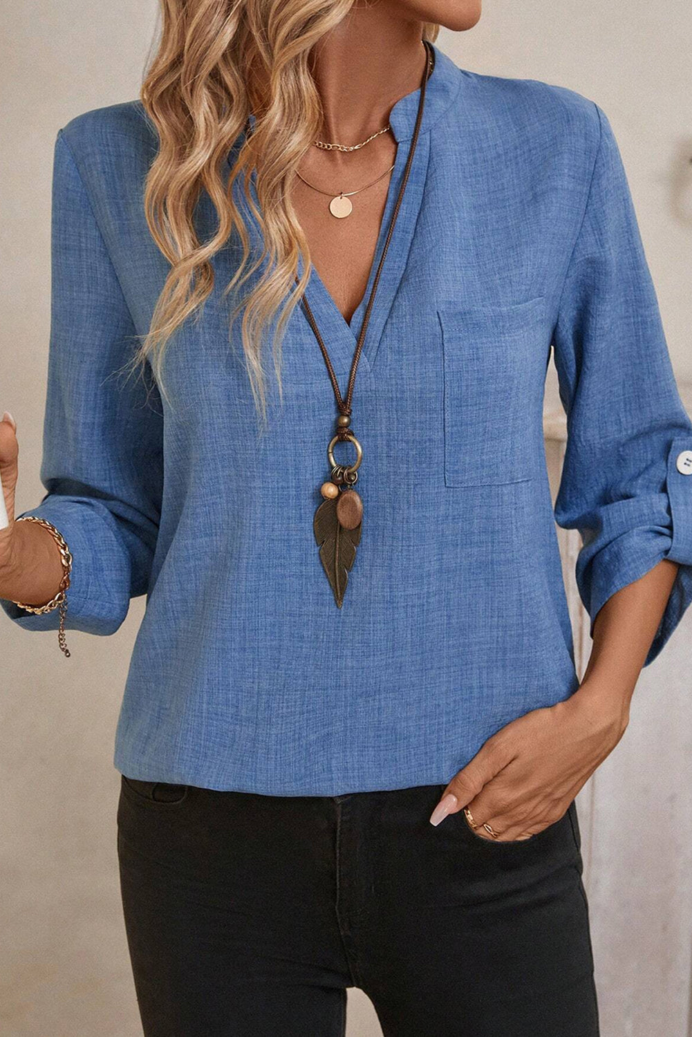 Blusa Azul Manga 3/4
