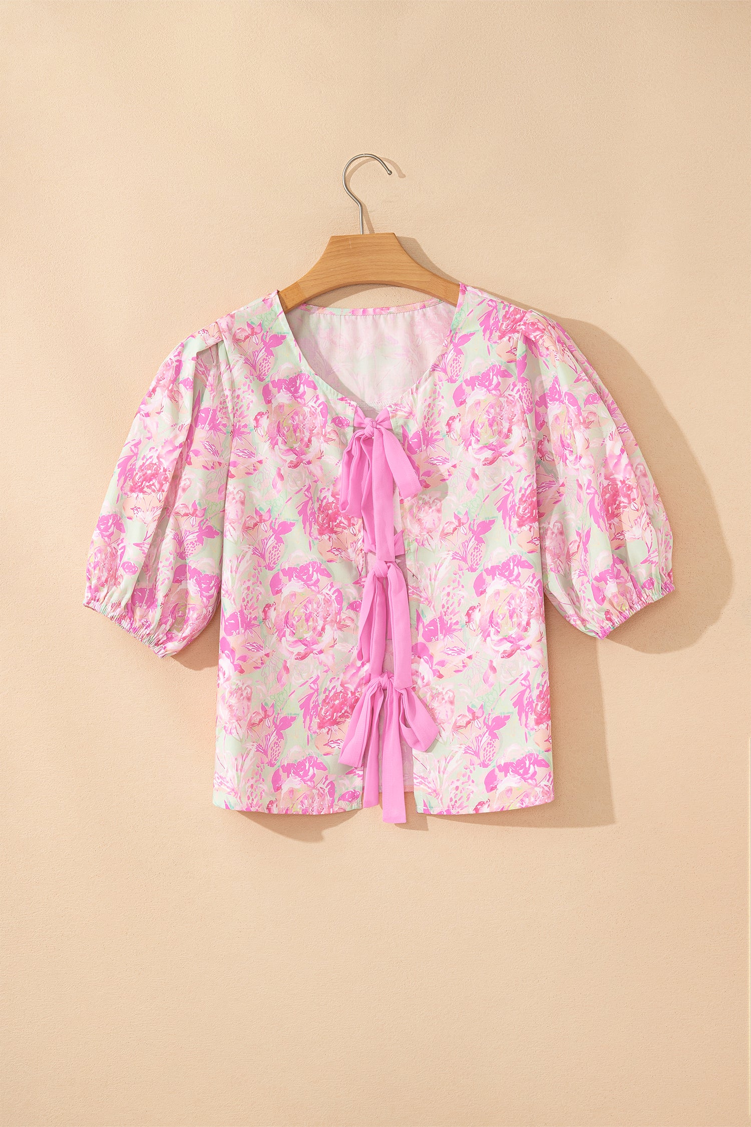Blusa Rosa Floral Lazos