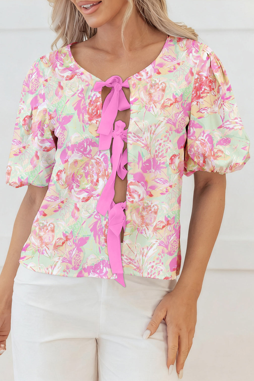 Blusa Rosa Floral Lazos