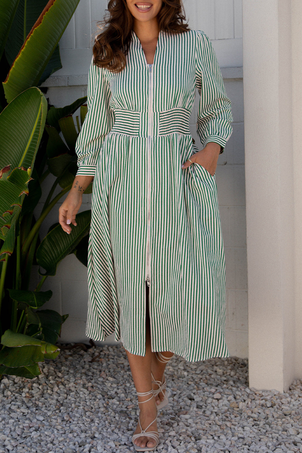 Vestido Rayas Verde Midi