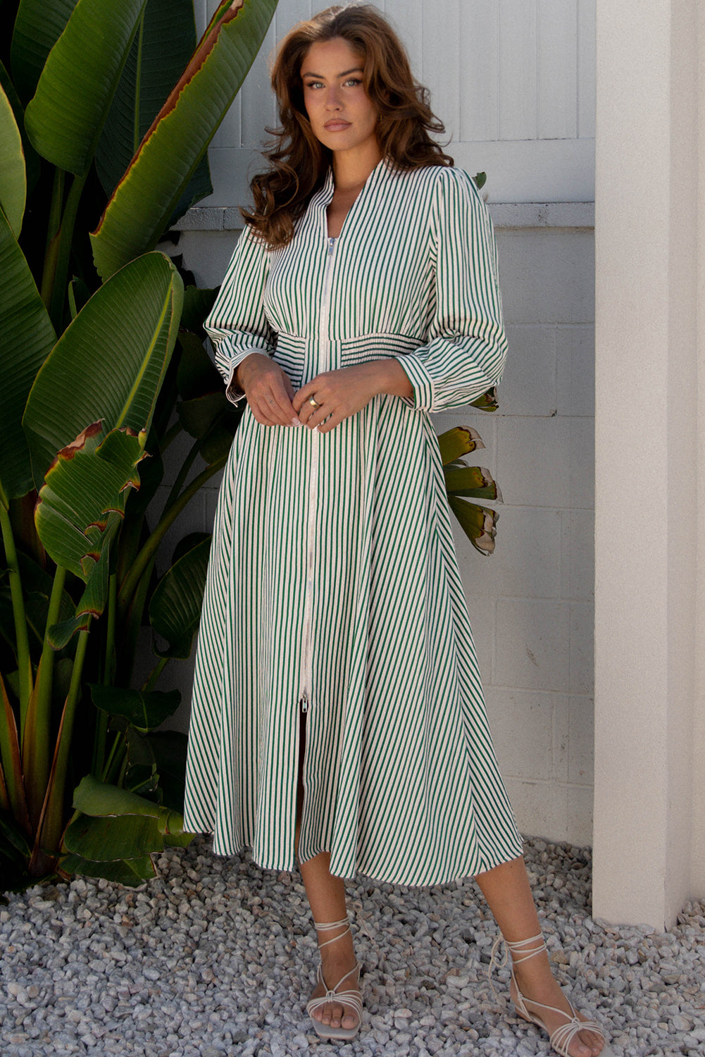 Vestido Rayas Verde Midi