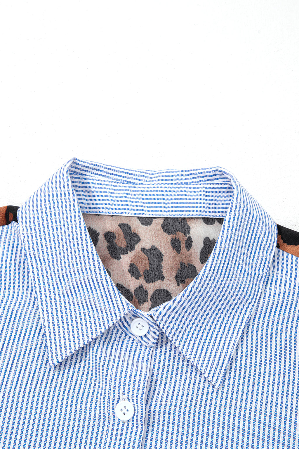 Blusa Azul Rayas Detalle Leopardo