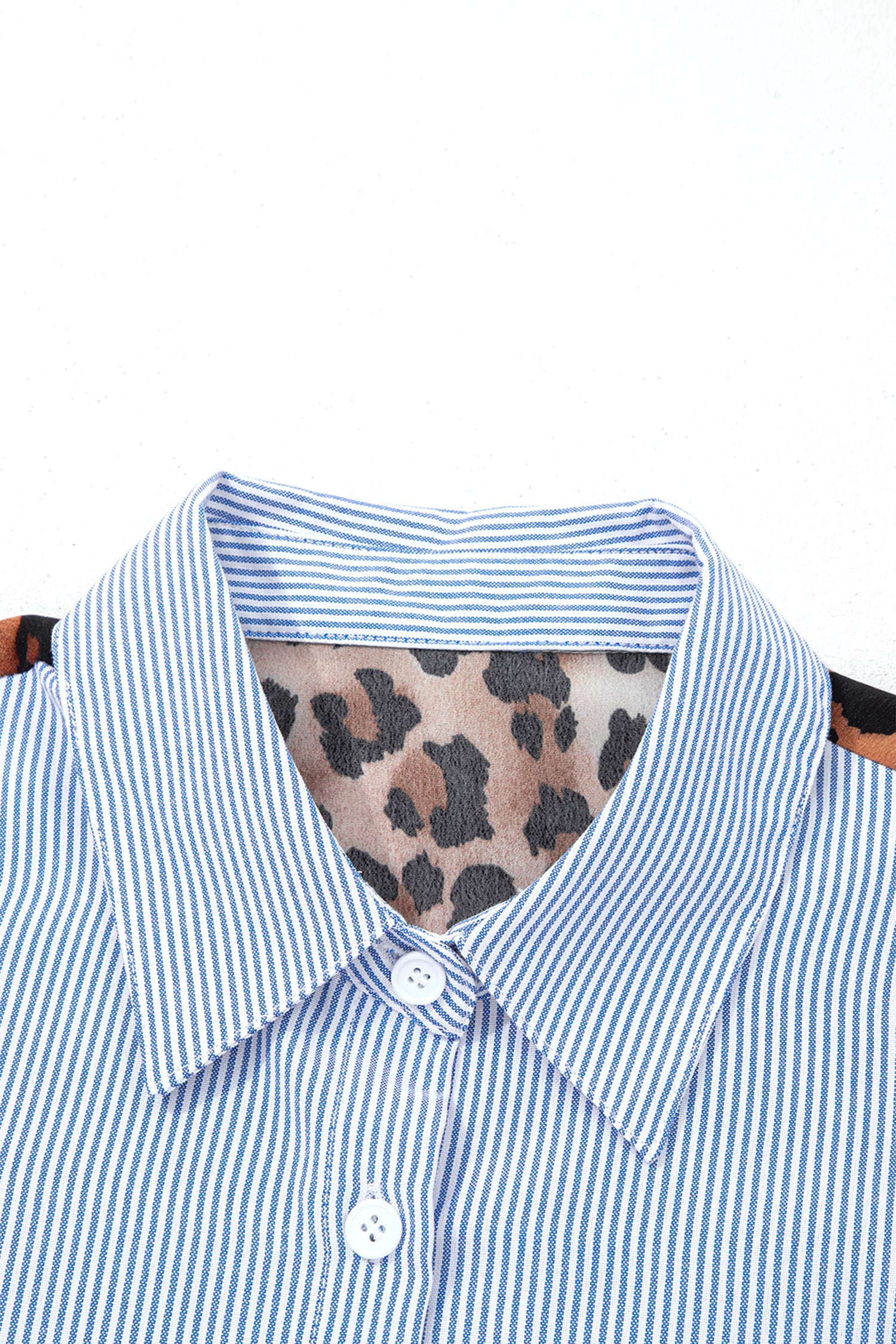 Blusa Azul Rayas Detalle Leopardo
